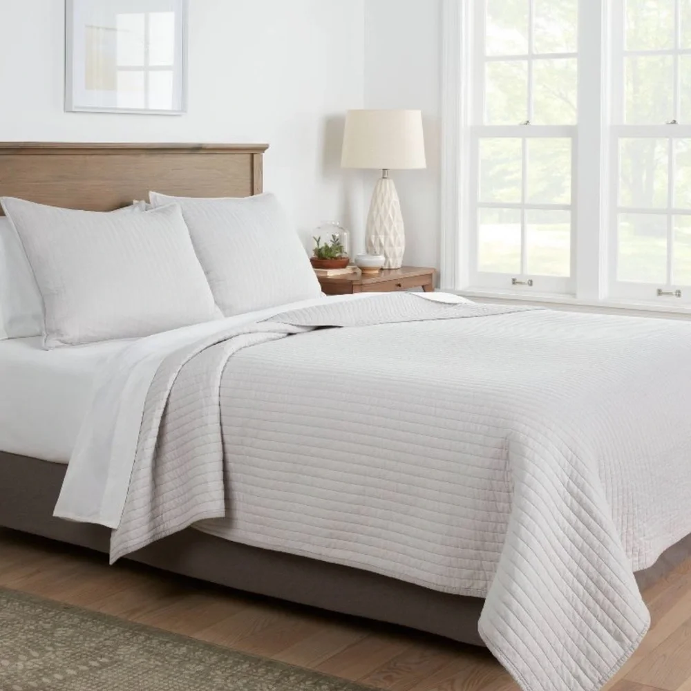 Full/Queen Washed Cotton Sateen Quilt Light Gray - Threshold